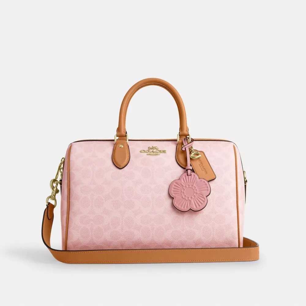 Coach Pink Signature Handbag Large Satchel Rowan Powder pink signature canvas